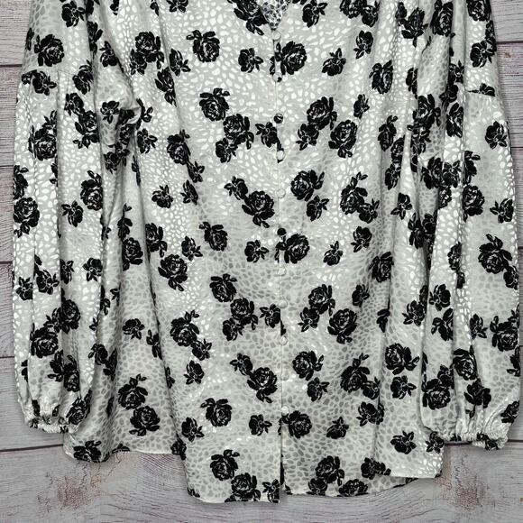 Lane Bryant Satin Floral Rose Full Sleeves Girly Romantic Top Blouse Size 16 New - Picture 8 of 13